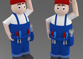 Reklama pneumatyczna w kształcie człowieka, majster w ubraniu roboczym